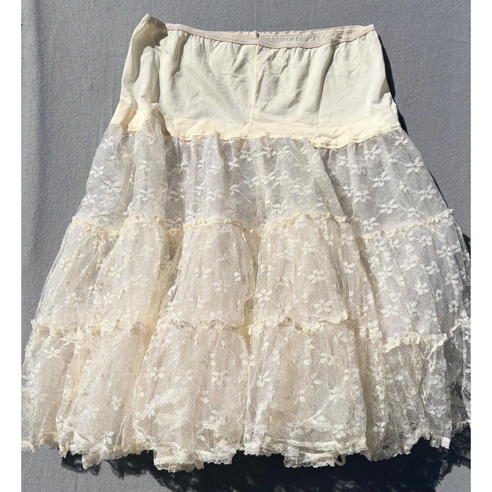 Vintage Petticoat Full Skirt Crinoline White Netting 3 Tiered Slip Retro 1950s